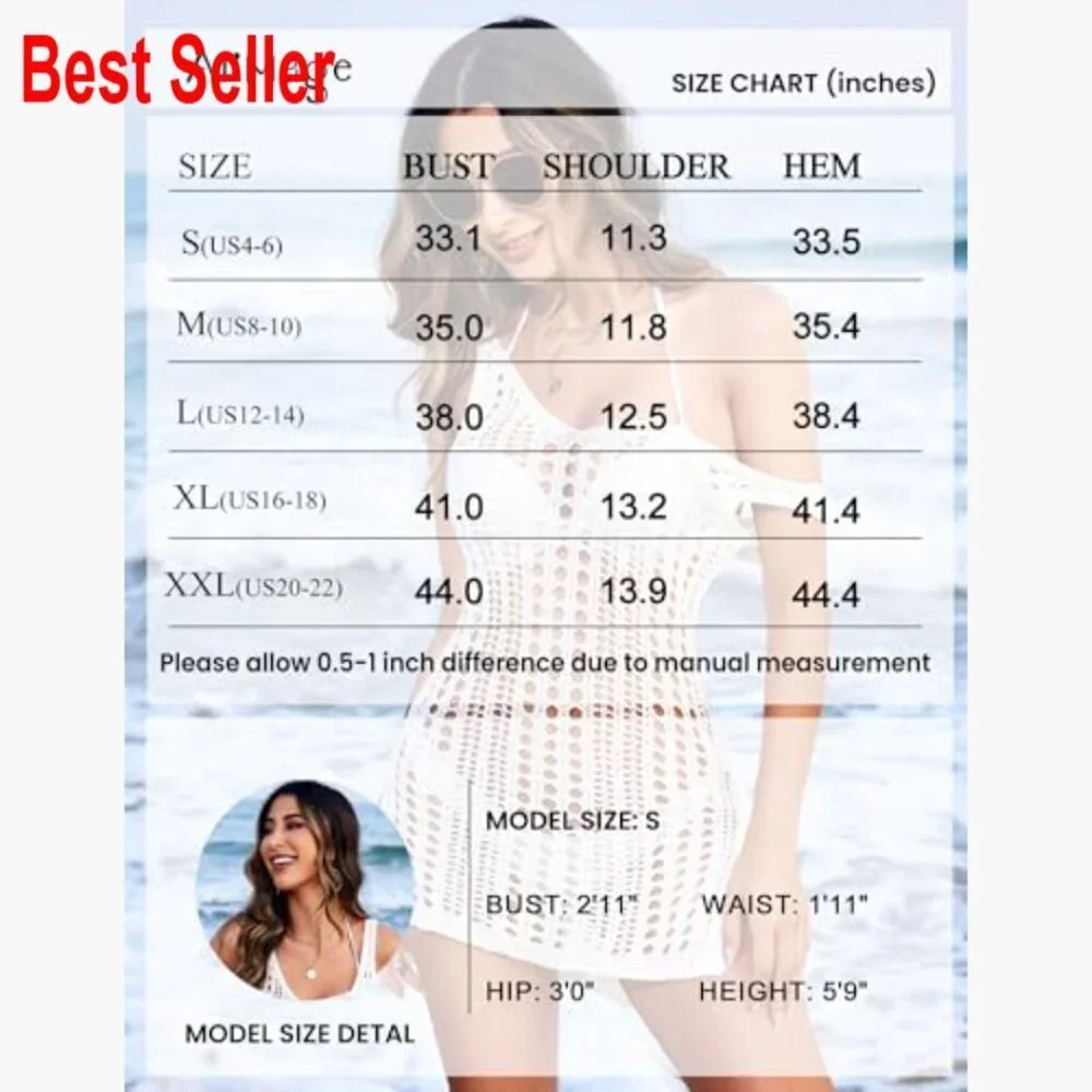 Crochet Hollow Out Swimsuit Cover Up Beach Dress Sleeveless V Neck